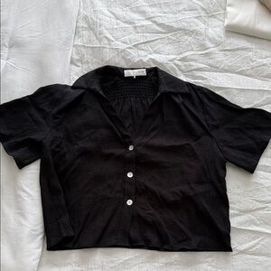 Zara Black Short Sleeve Button-Down Shirt